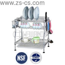 Patentado Adjustable 2-Tiers Chrome cocina Dish Drainer Rack (CJ-C1231)